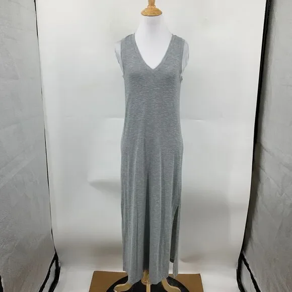Paige Dress Womens XS Extra Small Gray Heather Sage Midi Tank Side Slits V Neck - Picture 2 of 15